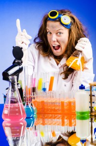 funny female chemist in lab
